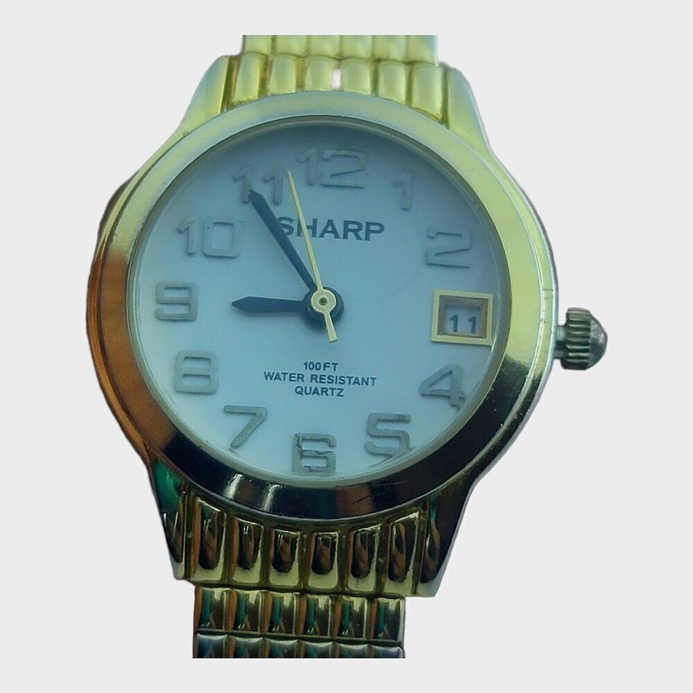 Vintage Sharp Gold Stretch SHP5105 304‎ Japan WR100FT Stainless New Battery